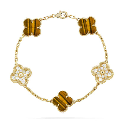 [⭐Lioran] CLOVER 5 MOTIFS TIGER EYE BRACELET COLLECTION