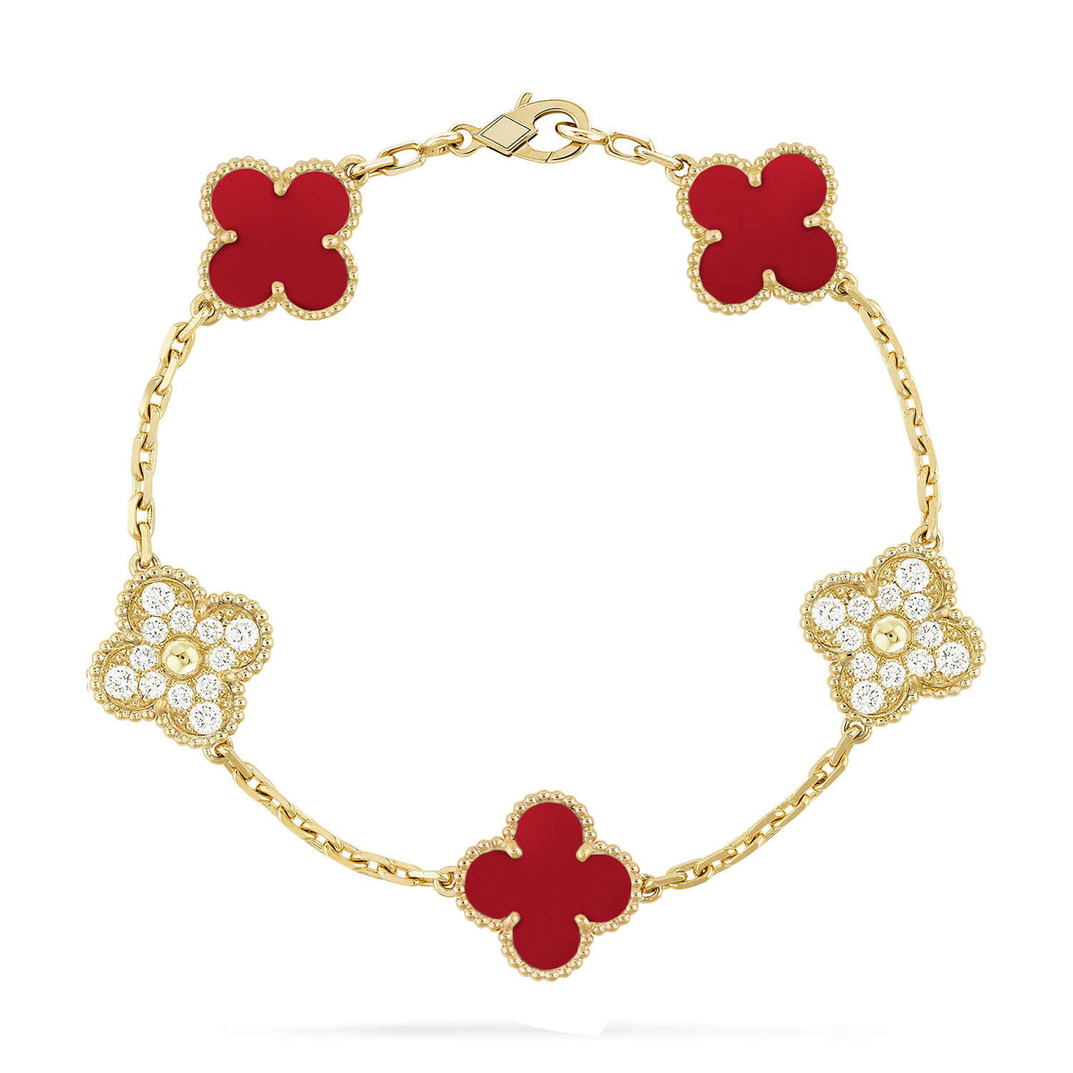 [⭐Lioran] CLOVER 5 MOTIF RED CORNELIAN BRACELET COLLECTION