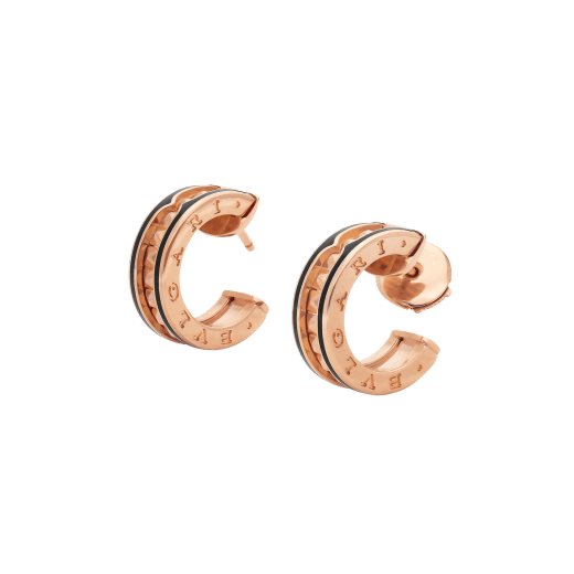 [⭐Lioran]ZERO 1 ROCK PINK GOLD EARRINGS WITH STUDDED SPIRAL AND BLACK CERAMIC