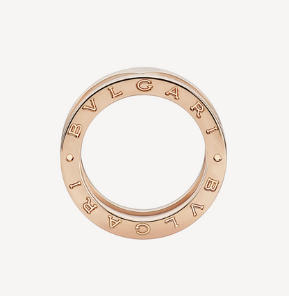 [⭐Lioran]ZERO 1 TWO-BAND LOOPS AND WHITE CERAMIC SPIRAL PINK GOLD RING