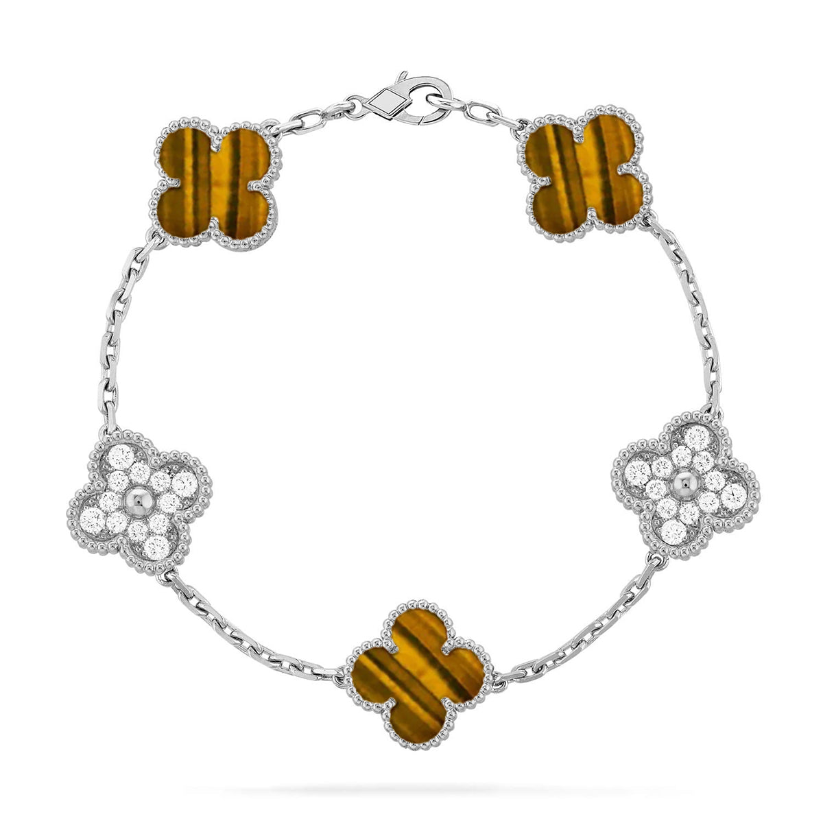 [⭐Lioran] CLOVER 5 MOTIFS TIGER EYE BRACELET COLLECTION