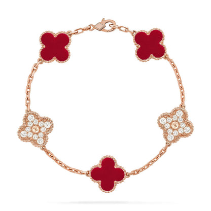 [⭐Lioran] CLOVER 5 MOTIF RED CORNELIAN BRACELET COLLECTION