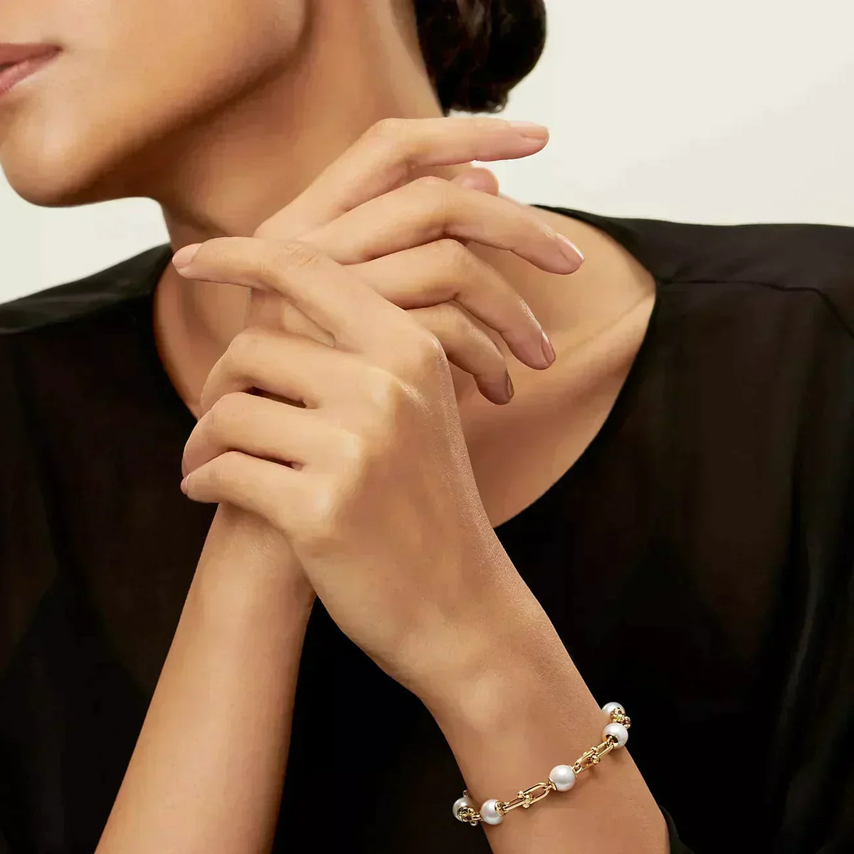 [Lioran]LINK BRACELET GOLD WITH FRESHWATER PEARLS