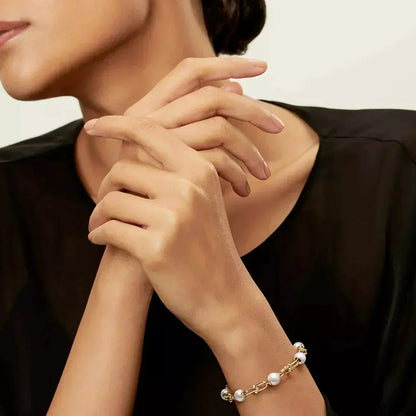 [Lioran]LINK BRACELET GOLD WITH FRESHWATER PEARLS