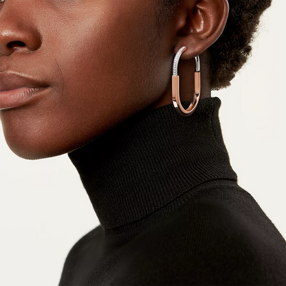 [Lioran]LOCK EARRINGS ROSE AND WHITE GOLD DIAMONDS EXTRA LARGE