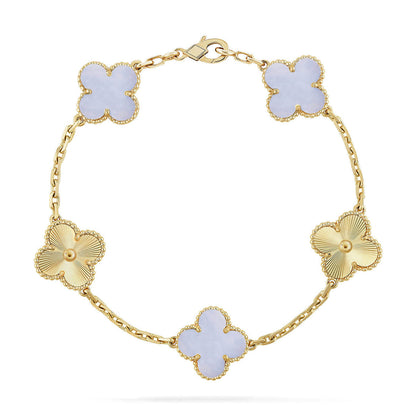 [⭐Lioran] CLOVER 5 MOTIF PURPLE CHALCEDONY BRACELET COLLECTION