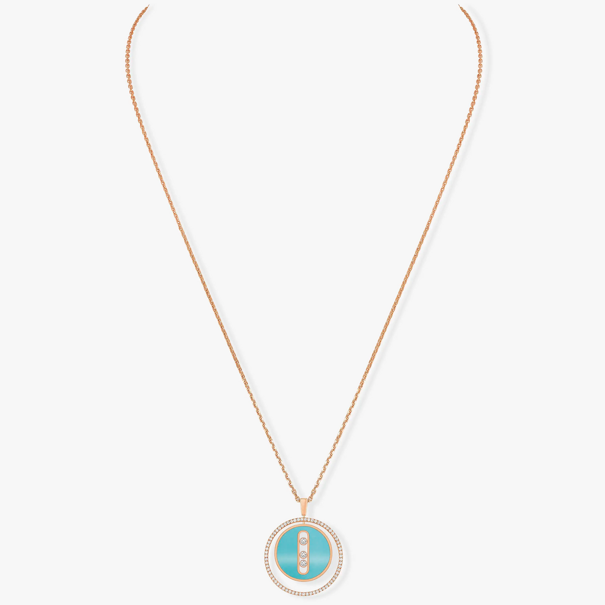 [⭐Lioran]Demo MOVE 3 DIAMONDS TURQUOISE PINK GOLD DIAMOND NECKLACE