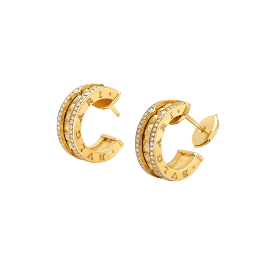 [⭐Lioran]ZERO 1 ROCK GOLD EARRINGS WITH STUDDED SPIRAL AND PAVED DIAMONDS