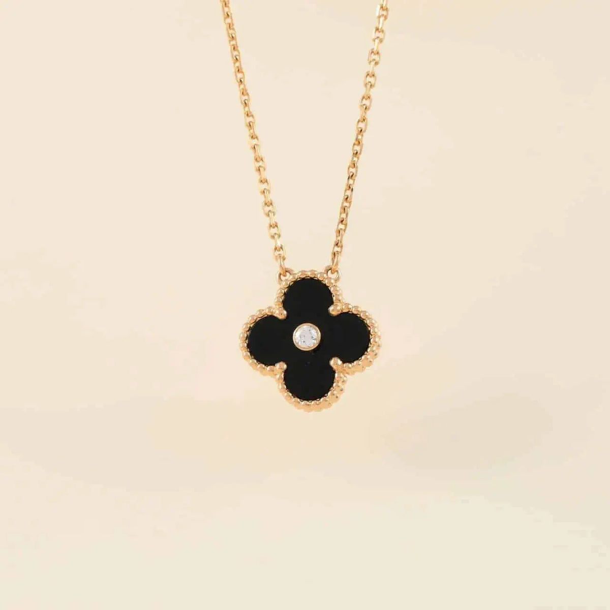 [⭐Lioran]CLOVER 15MM DIAMOND ONYX NECKLACE