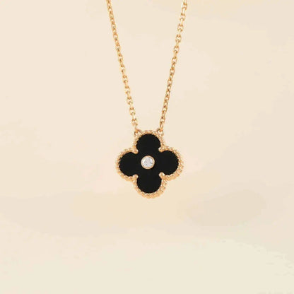 [⭐Lioran]CLOVER 15MM DIAMOND ONYX NECKLACE