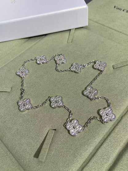 [⭐Lioran]CLOVER 10 MOTIFS  FULL DIAMOND NECKLACE