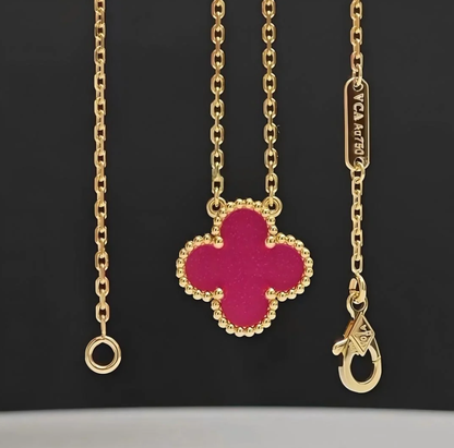 [⭐Lioran] NEW CLOVER 15MM PINK ENAMEL NECKLACE