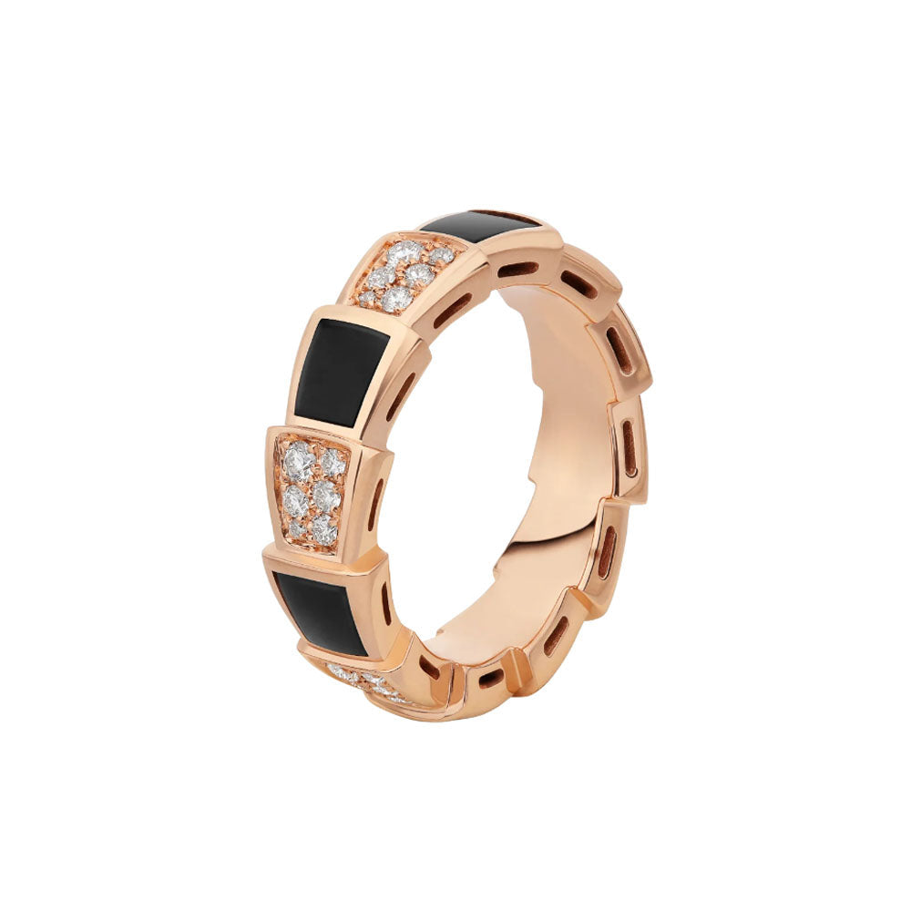 [⭐Lioran]SERPENTI RING PINK GOLD BLACK MOP DIAMOND PAVED 4MM