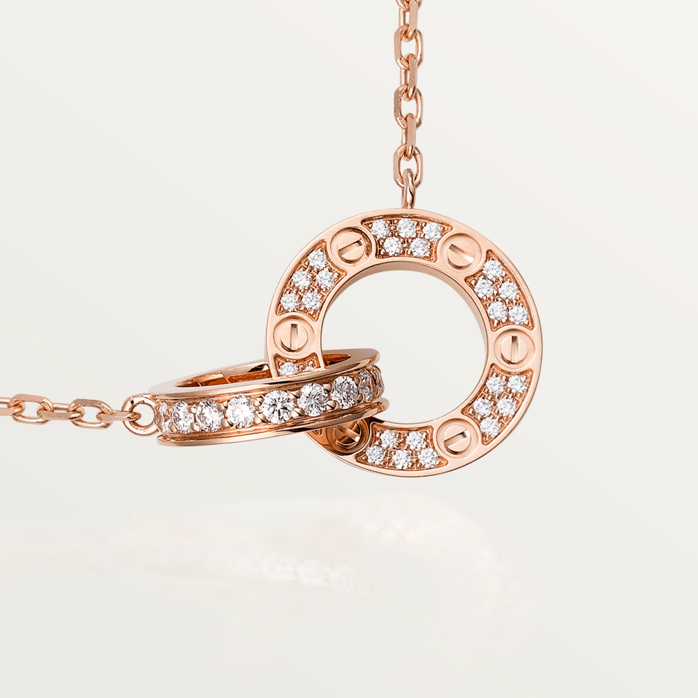 [⭐Lioran]LOVE 7.6MM NECKLACE ROSE GOLD AND SILVER  FULL DIAMOND