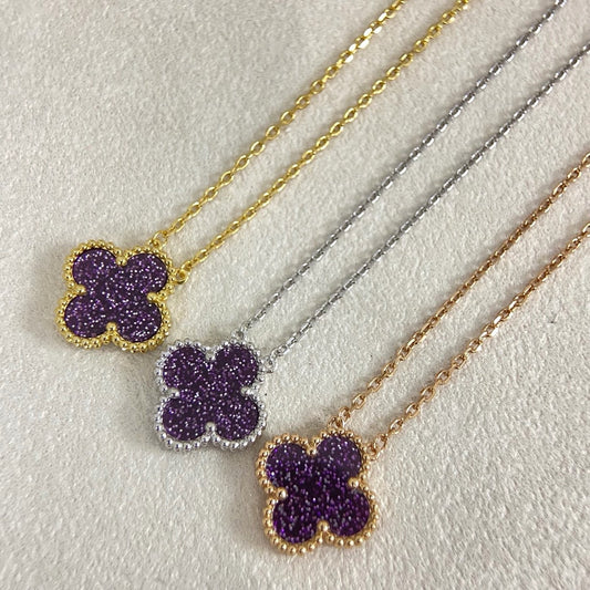 [⭐Lioran]NEW 15MM PURPLE SAND-GOLD FOUR-LEAF CLOVER NECKLACE