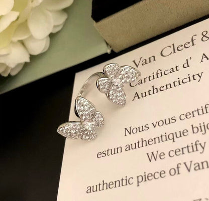 [⭐Lioran]TWIN SILVER BUTTERFLY DIAMOND RING