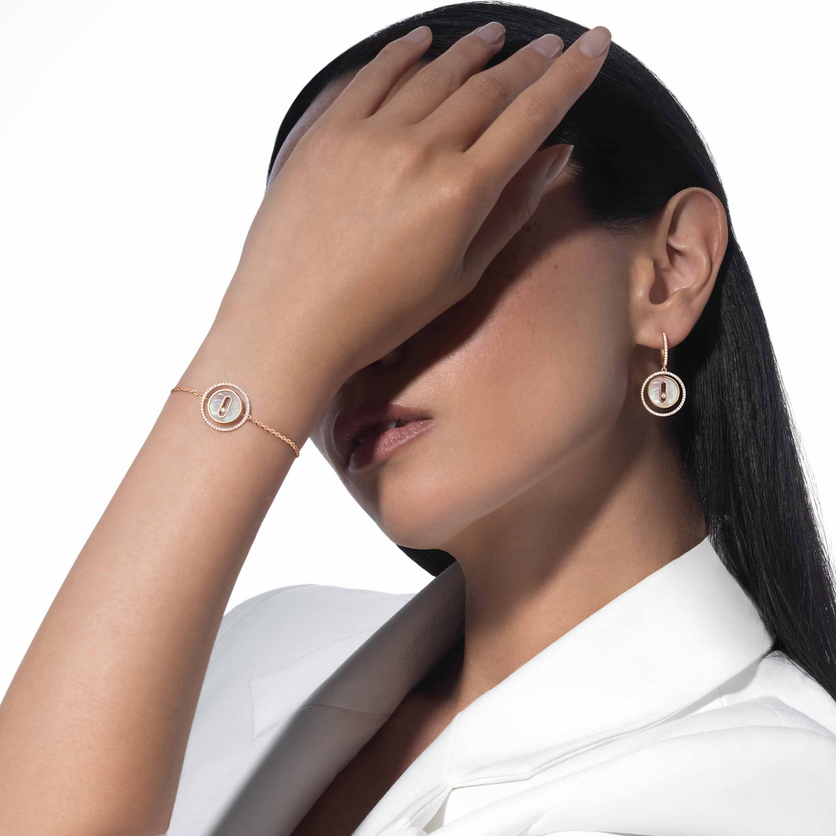 [⭐Lioran]Demo MOVE WHITE MOTHER OF PEARL PINK GOLD DIAMOND BRACELET