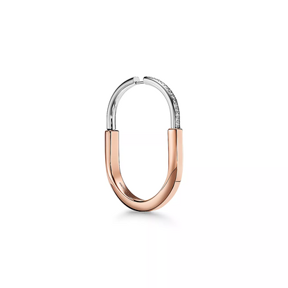 [Lioran]LOCK EARRINGS ROSE AND WHITE GOLD DIAMONDS EXTRA LARGE