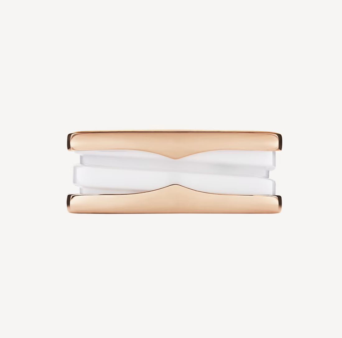 [⭐Lioran]ZERO 1 TWO-BAND LOOPS AND WHITE CERAMIC SPIRAL PINK GOLD RING
