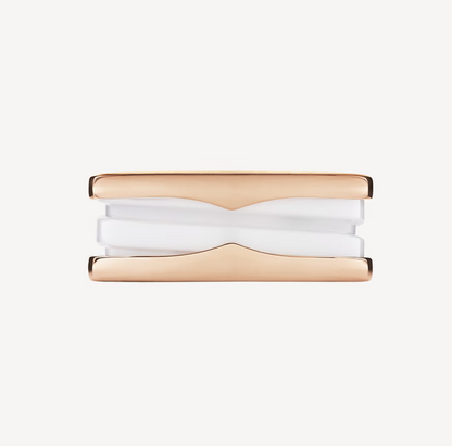[⭐Lioran]ZERO 1 TWO-BAND LOOPS AND WHITE CERAMIC SPIRAL PINK GOLD RING