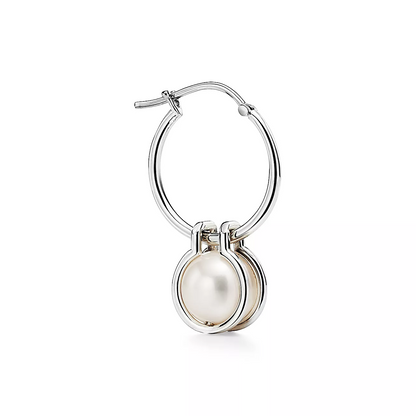 [Lioran]PEARL HOOP SILVER EARRINGS