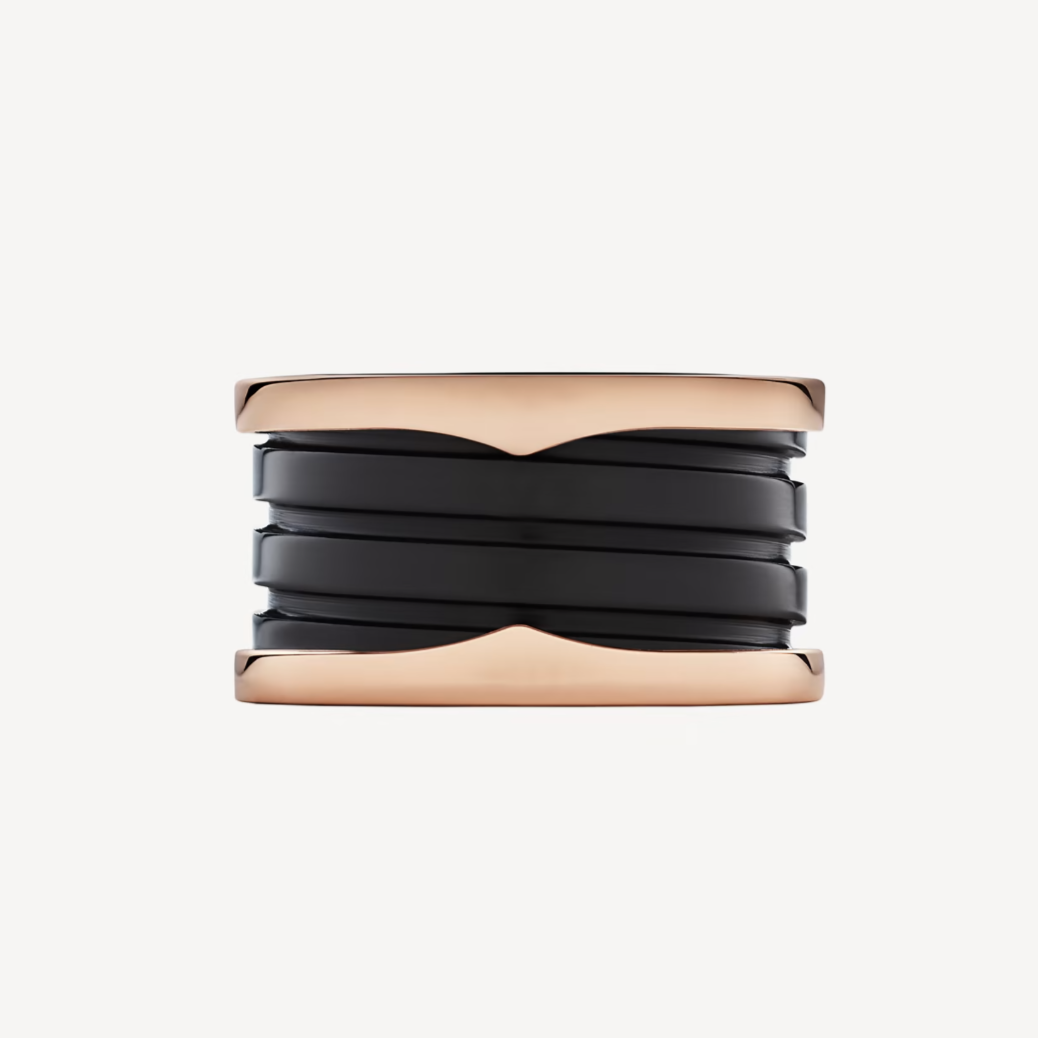 [⭐Lioran]ZERO 1 FOUR-BAND LOOPS AND BLACK CERAMIC SPIRAL PINK GOLD RING