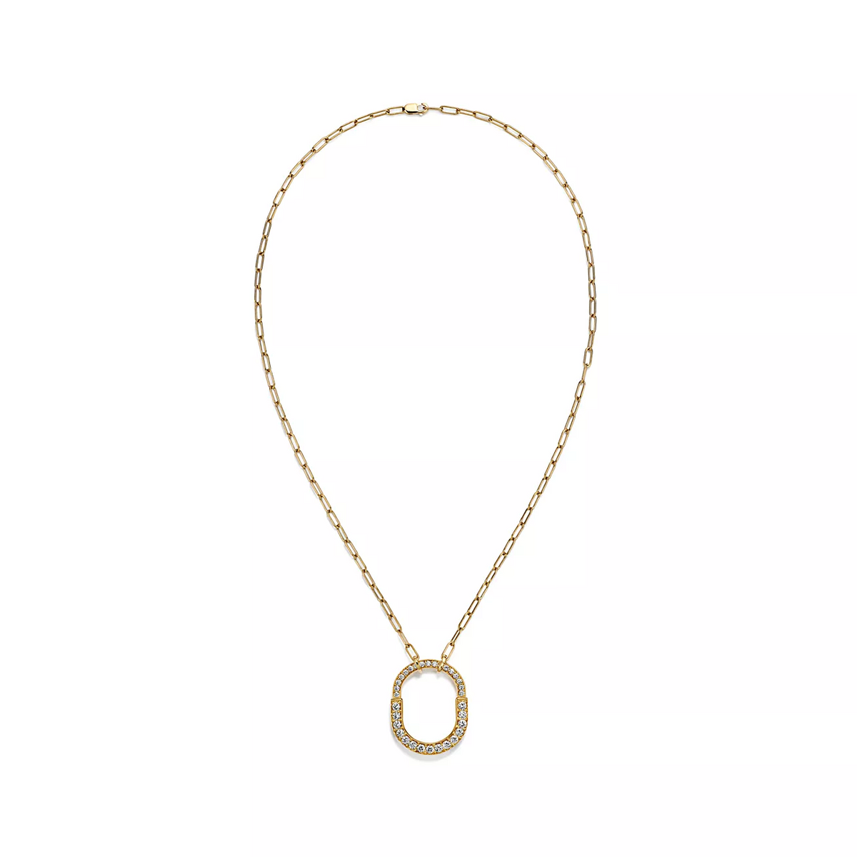 [Lioran]LOCK NECKLACE MEDIUM PENDANT GOLD PAVED DIAMONDS