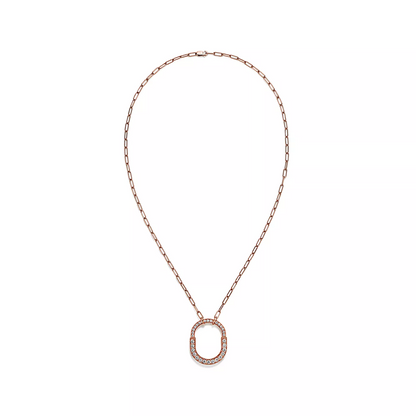 [Lioran]LOCK NECKLACE MEDIUM PENDANT PINK GOLD PAVED DIAMONDS