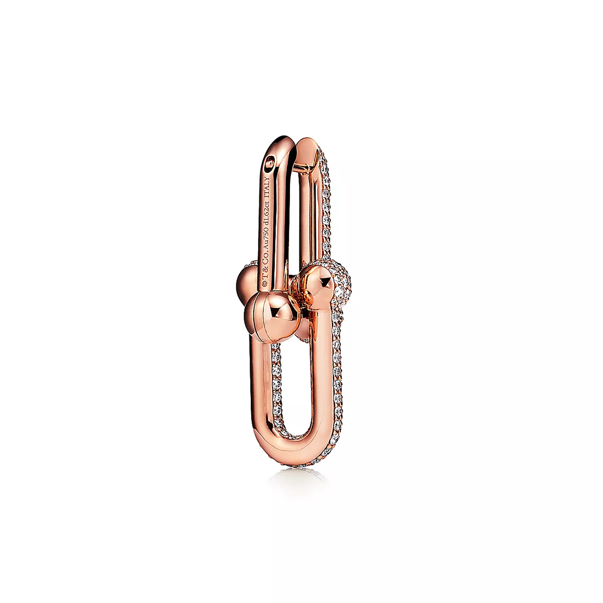 [Lioran]LARGE LINK EARRINGS PINK GOLD WITH PAVED DIAMONDS