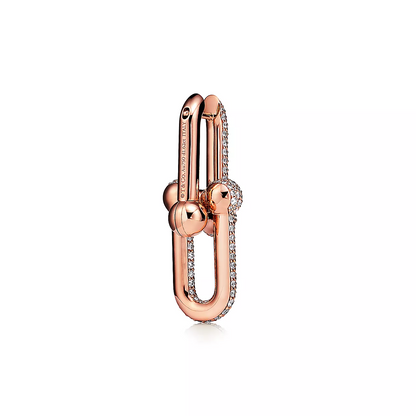 [Lioran]LARGE LINK EARRINGS PINK GOLD WITH PAVED DIAMONDS