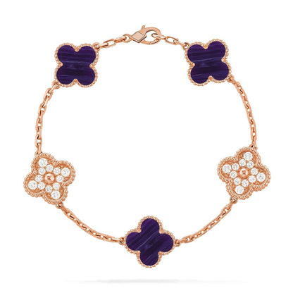 [⭐Lioran]CLOVER 5 MOTIF PURPLE STRIPES BRACELET COLLECTION