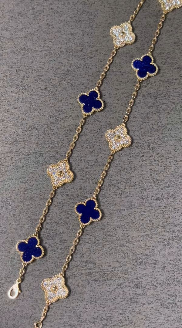 [⭐Lioran]CLOVER 10 MOTIFS DIAMONDS SET IN LAPIS LAZULI