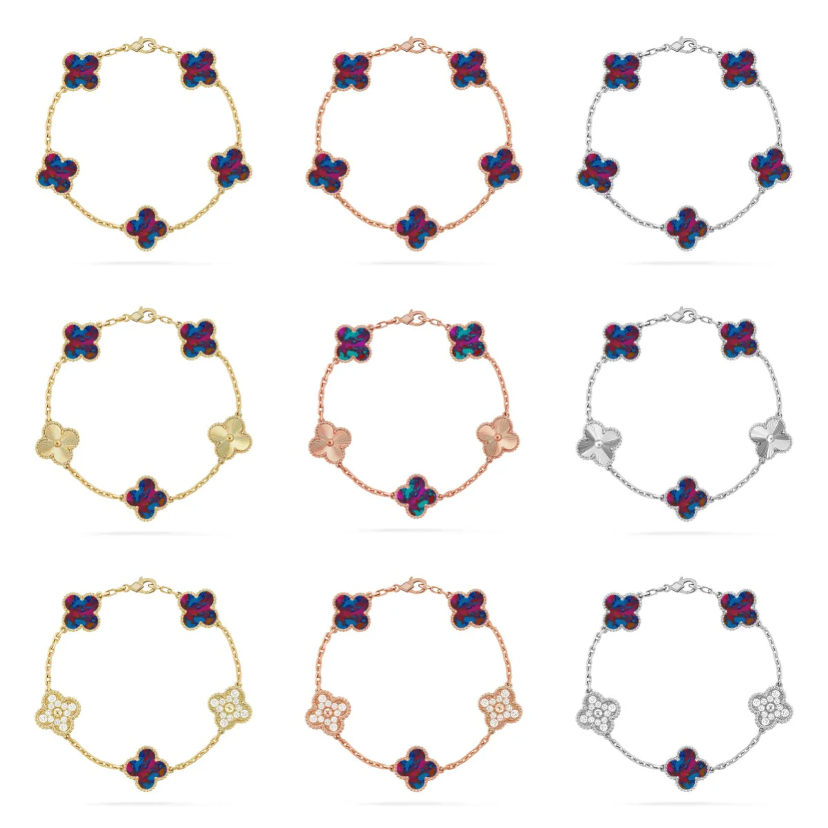 [⭐Lioran]CLOVER 5 MOTIF COLOR GEMSTONES BRACELET COLLECTION