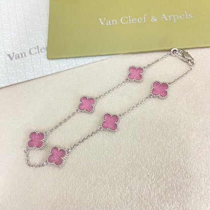 [⭐Lioran]2026 NEW CLOVER 6 MOTIF BUBBLE PINK ENAMEL BRACELET