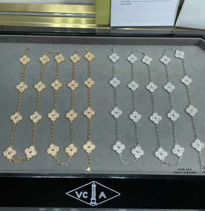 [⭐Lioran]CLOVER 20 MOTIFS FULL-DIAMOND NECKLACE
