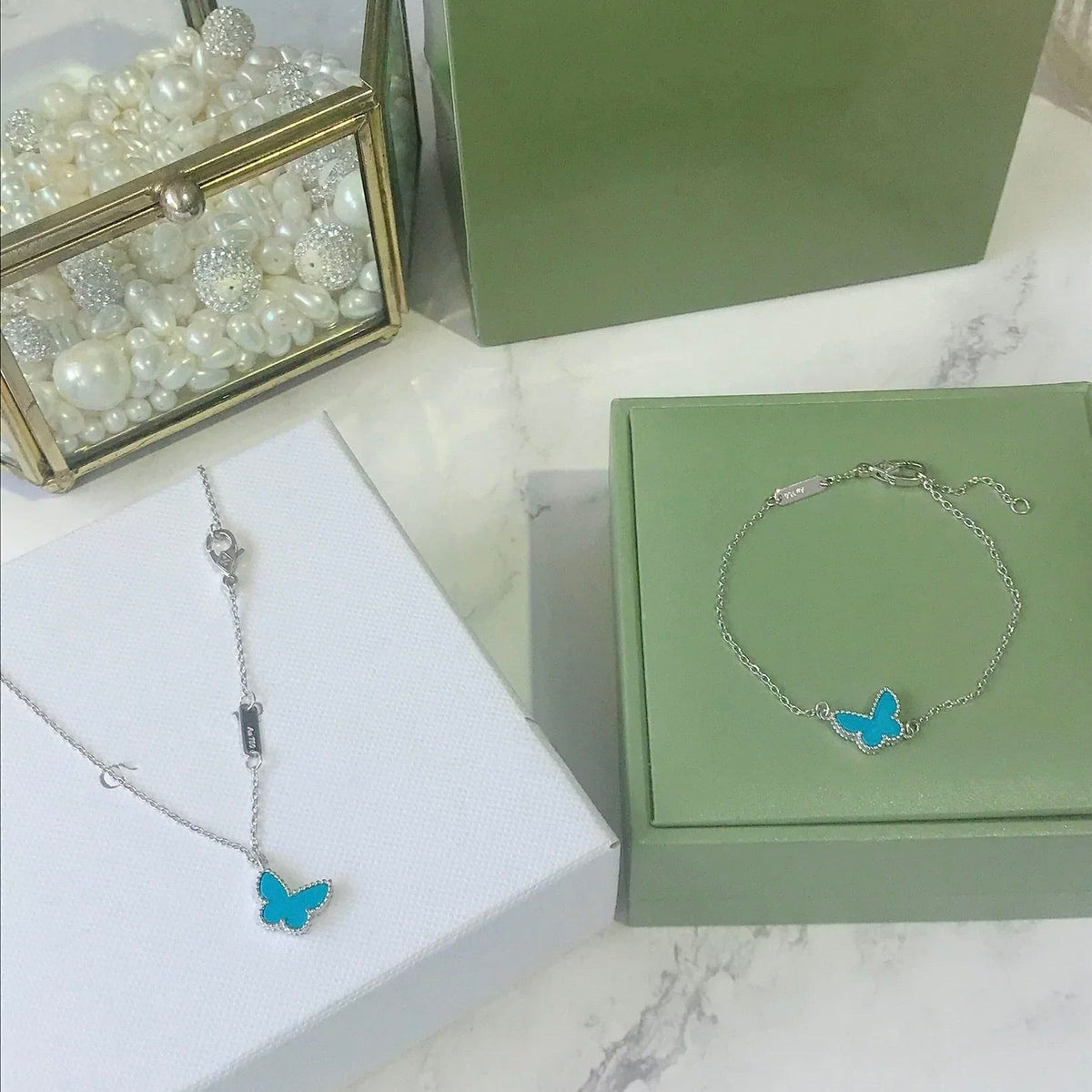 [⭐Lioran]BUTTERFLY TURQUOISE BUTTERFLY BRACELET SILVER