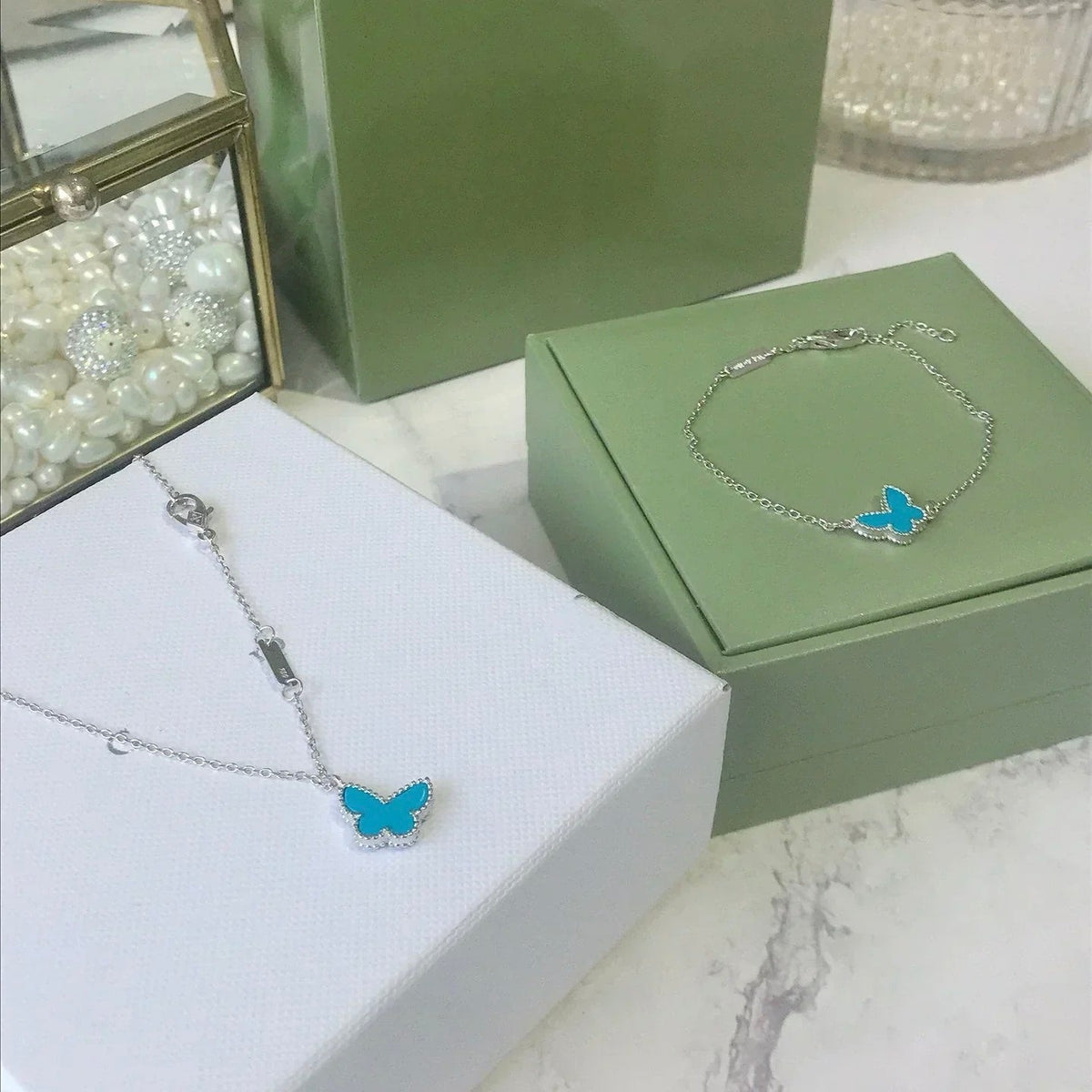 [⭐Lioran]BUTTERFLY TURQUOISE BUTTERFLY BRACELET SILVER