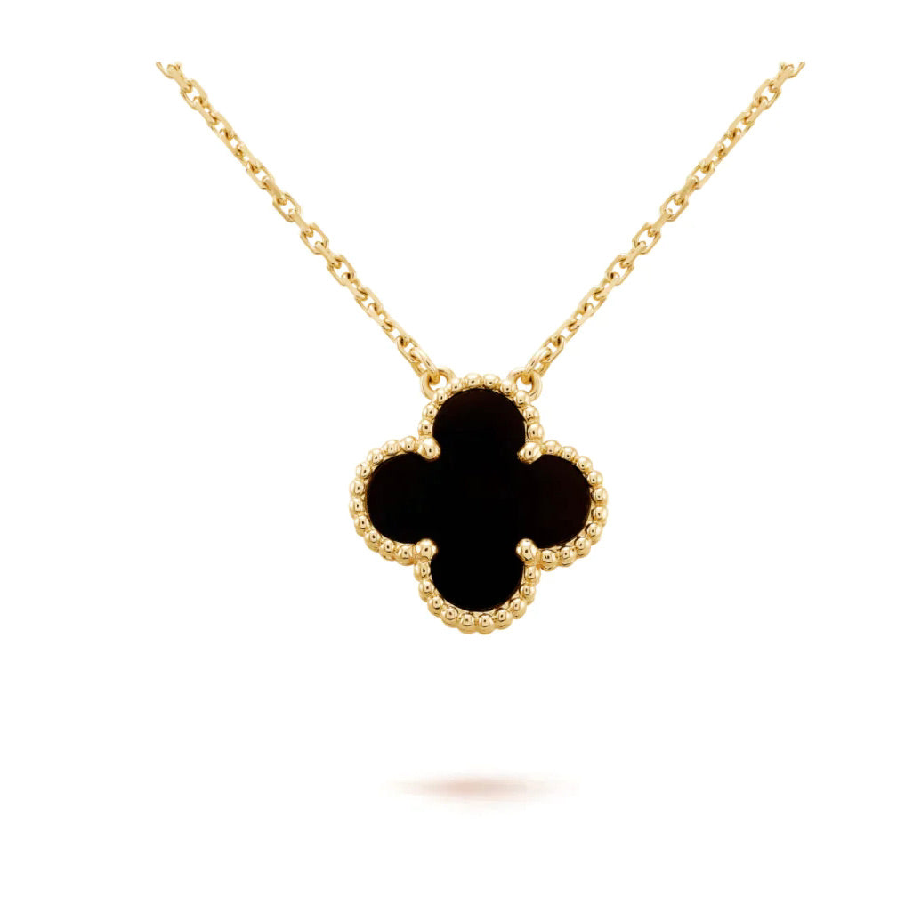 [⭐Lioran]CLOVER 15MM BLACK ONYX SINGLE FLOWER NECKLACE