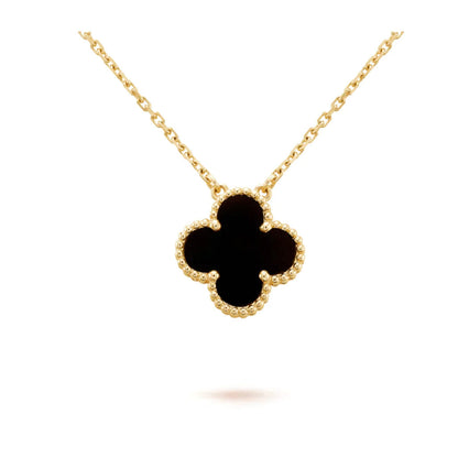 [⭐Lioran]CLOVER 15MM BLACK ONYX SINGLE FLOWER NECKLACE