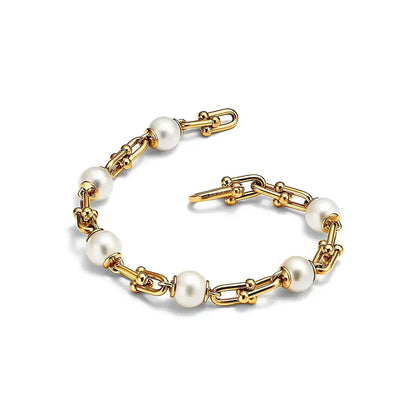 [Lioran]LINK BRACELET GOLD WITH FRESHWATER PEARLS
