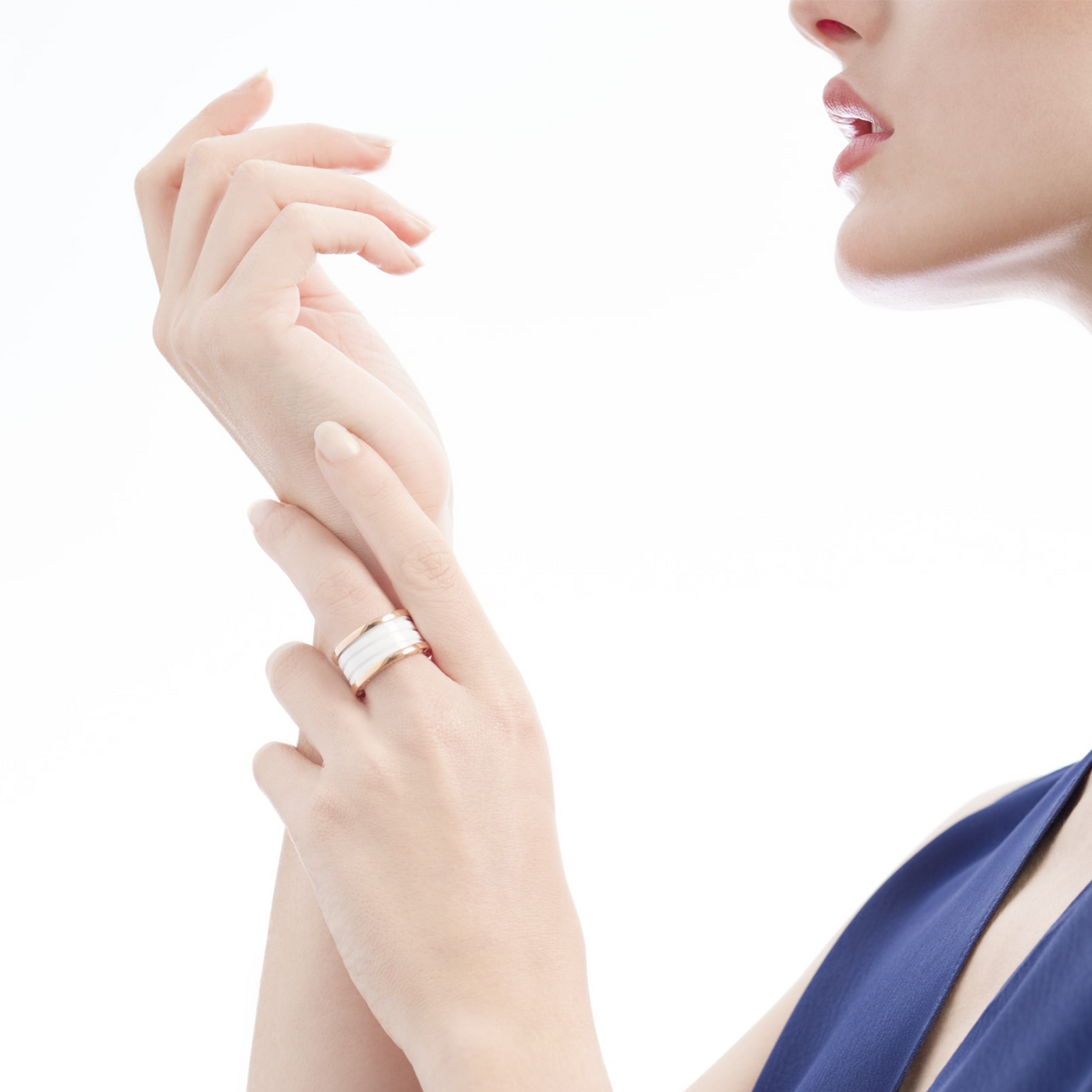 [⭐Lioran]ZERO 1 FOUR-BAND LOOPS AND WHITE CERAMIC SPIRAL PINK GOLD RING