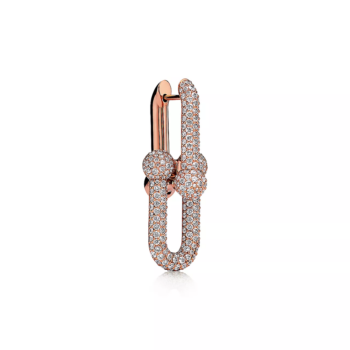 [Lioran]LARGE LINK EARRINGS PINK GOLD WITH PAVED DIAMONDS
