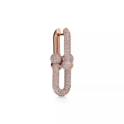 [Lioran]LARGE LINK EARRINGS PINK GOLD WITH PAVED DIAMONDS