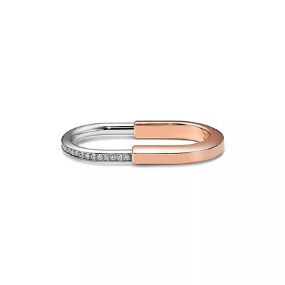 [Lioran]LOCK RING TOW-FINGER ROSE AND WHITE GOLD DIAMONDS