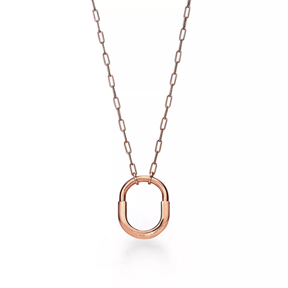 [Lioran]LOCK NECKLACE MEDIUM PENDANT PINK GOLD PAVED DIAMONDS