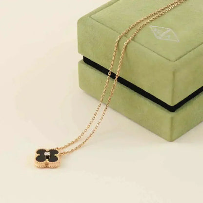 [⭐Lioran]CLOVER 15MM DIAMOND ONYX NECKLACE