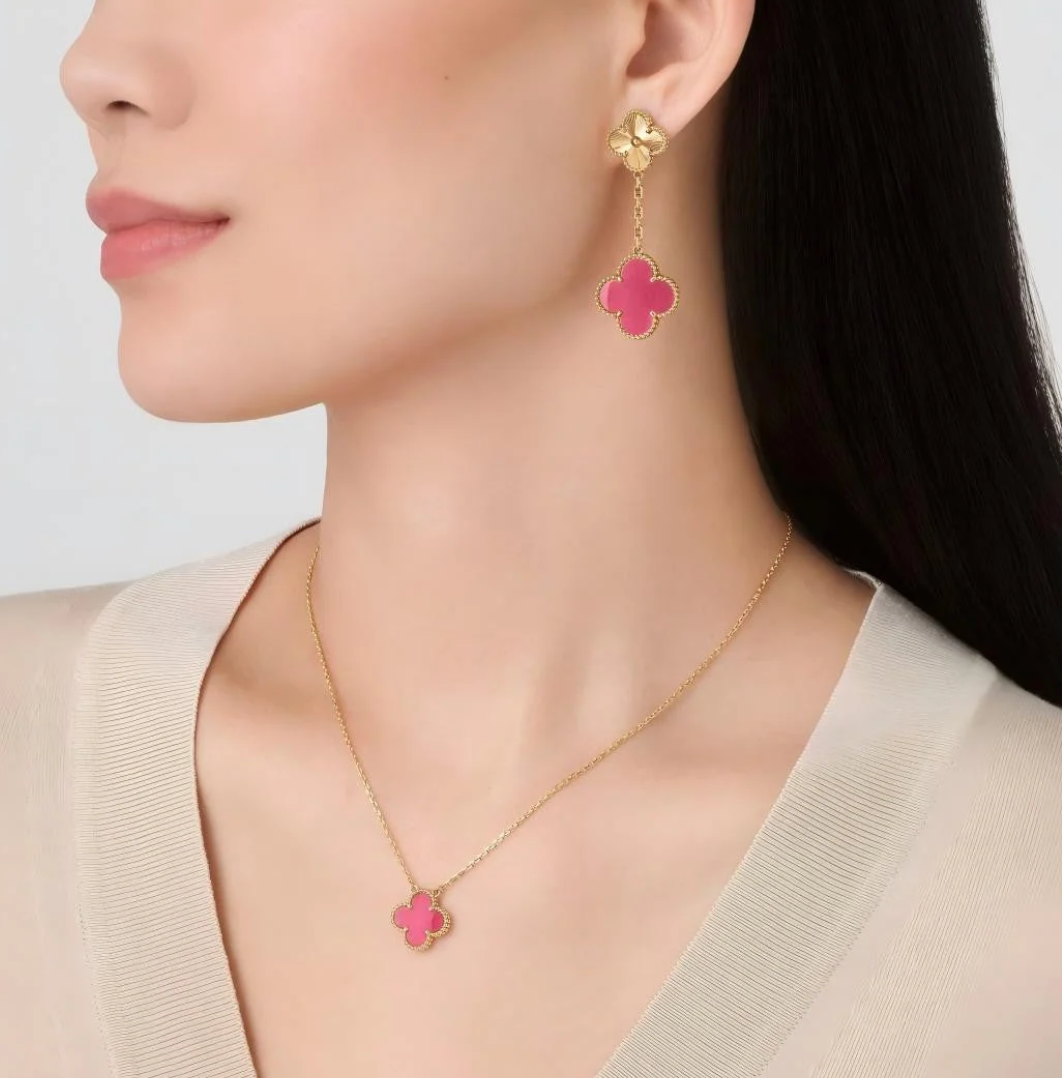 [⭐Lioran] NEW CLOVER 15MM PINK ENAMEL NECKLACE