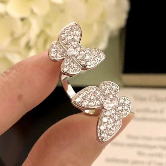 [⭐Lioran]TWIN SILVER BUTTERFLY DIAMOND RING