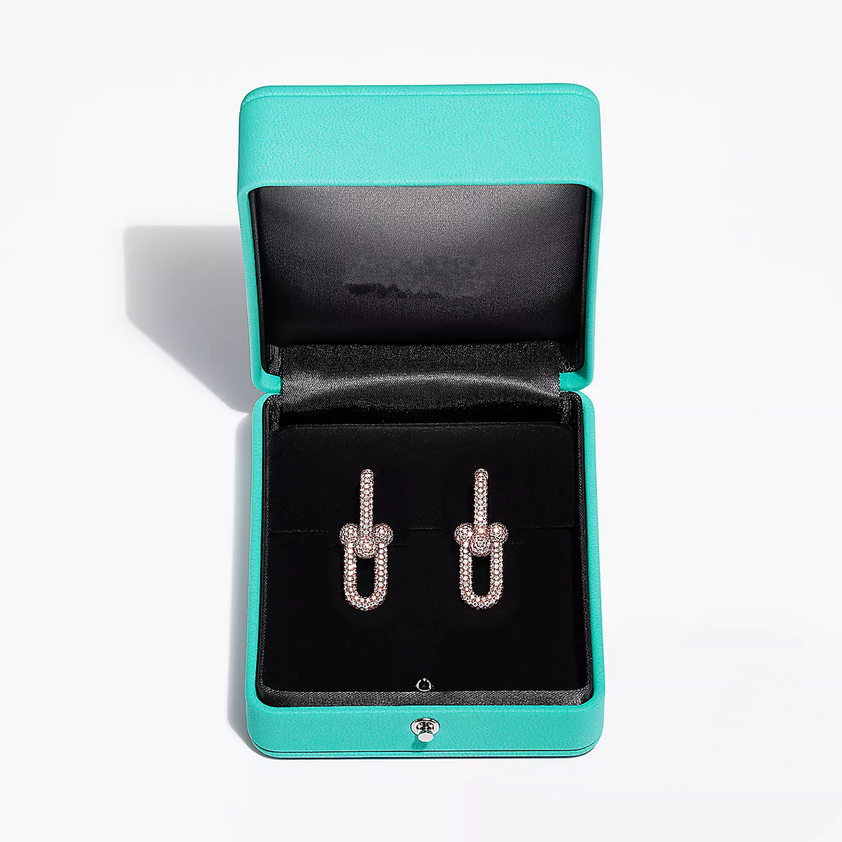 [Lioran]LARGE LINK EARRINGS PINK GOLD WITH PAVED DIAMONDS