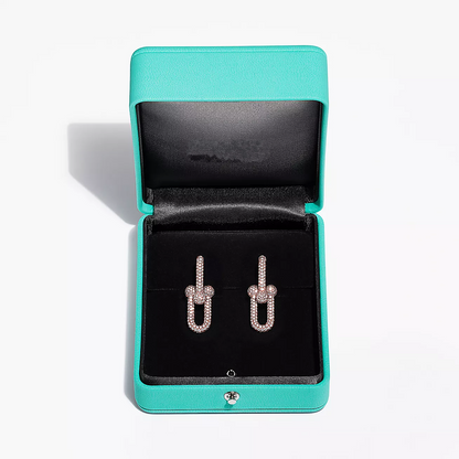 [Lioran]LARGE LINK EARRINGS PINK GOLD WITH PAVED DIAMONDS